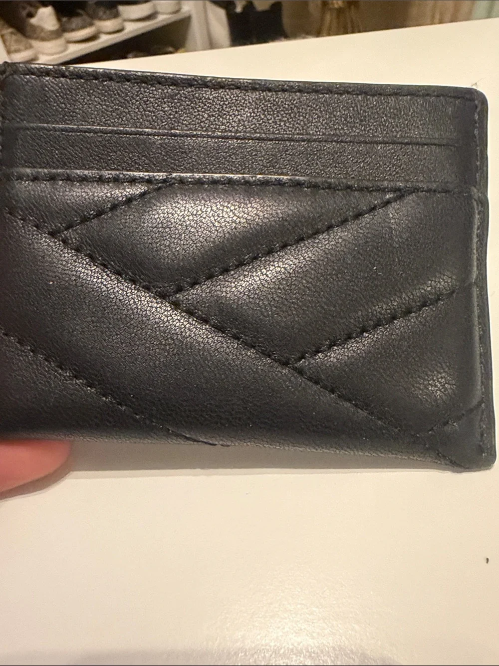 Tory Burch Kira Black Quilted Leather Card Case with Gold Logo